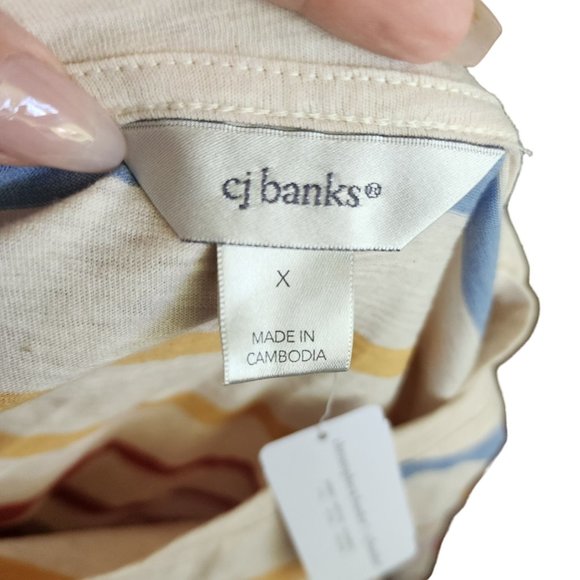 Preowned with Tags CJ Banks Womens Cream Striped 100% Cotton Top Size X (14W) - Picture 6 of 8